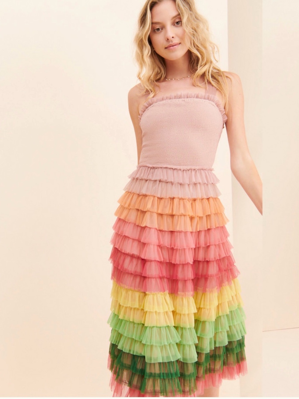 Free People Pink Ombre Ruffle Tiered Mini Dress